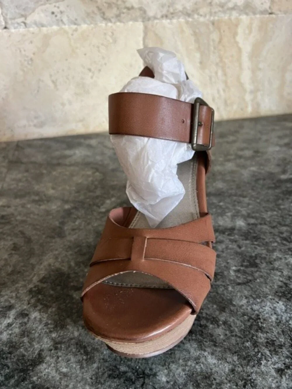 MIA Brown Leather Platform Wedge Sandals